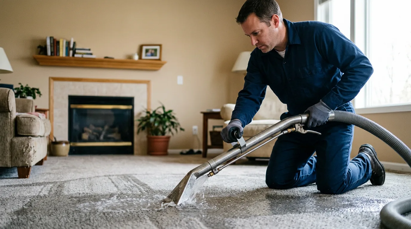 Water damage restoration technician working near Bennington, KS